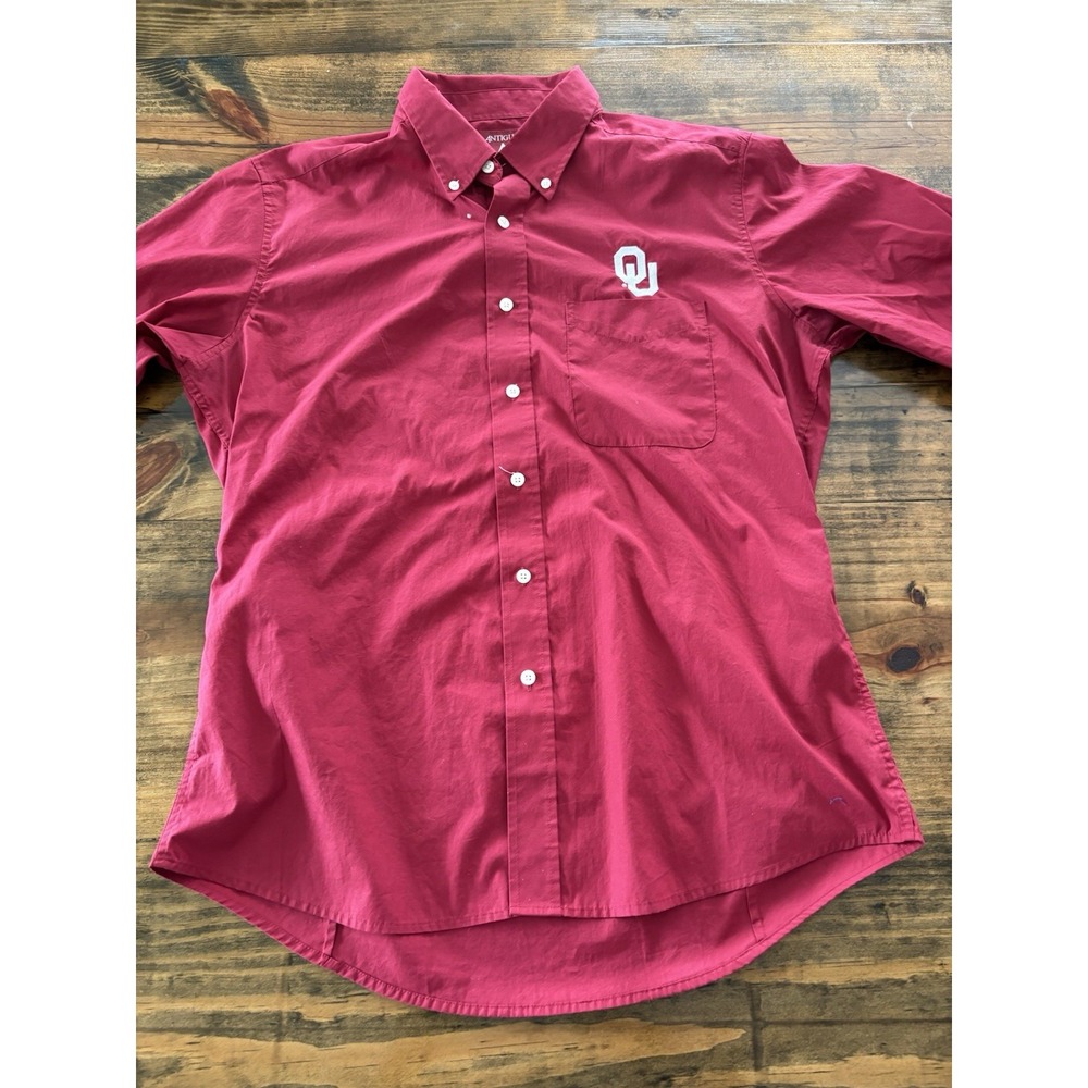 Antigua Button Down Shirt Mens L Maroon Oklahoma Sooners Long Sleeve OU Logo
